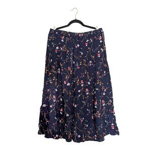 Jacque & Koko Vintage Navy Blue 90's Style Floral A-Line Skirt Size 18/20